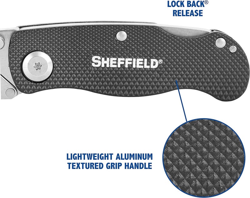 Sheffield Folding Utility Knife, Accepts Standard Utility Knife Blades, Box Cutter Aluminum Handle, Razor Blades Included, For Home, Office, Trades, and Warehouse - Image 5
